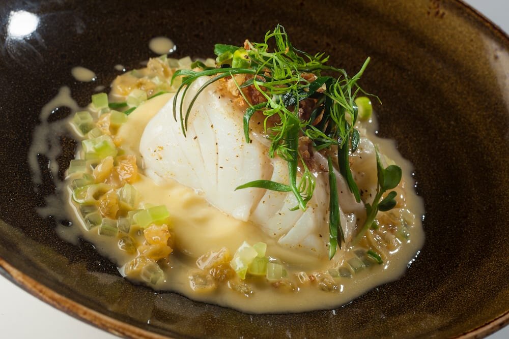 Fillet of Norwegian SKREI® with parsnip purée and a verjus and spring onion butter sauce