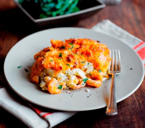 Norwegian Haddock & Prawn fish pie with sweet potato mash
