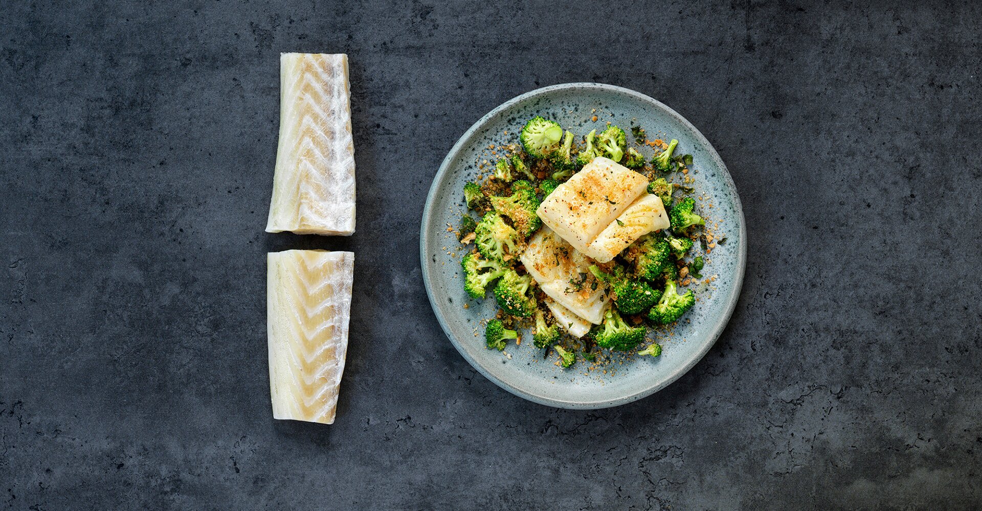 Norwegian Stockfish filet with broccoli and toasted breadcrumbs