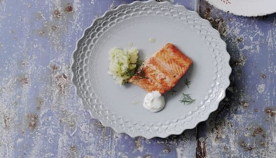 Pan-fried Norwegian Fjord Trout with Lime & Dill Mayonnaise and Crushed Potatoes