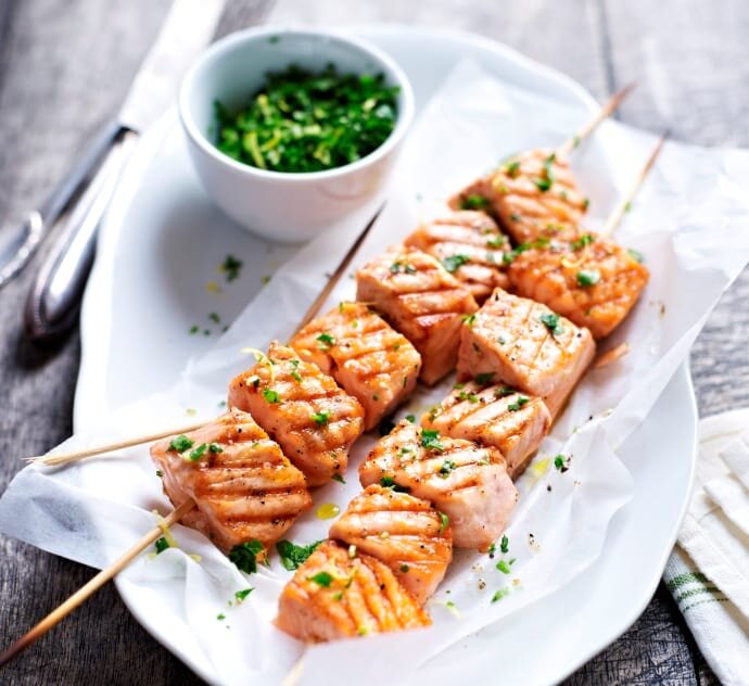Grilled Norwegian Salmon Skewers with Gremolata