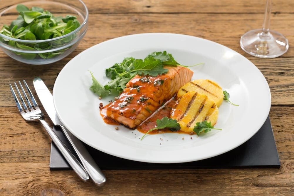 Roasted Norwegian salmon with polenta