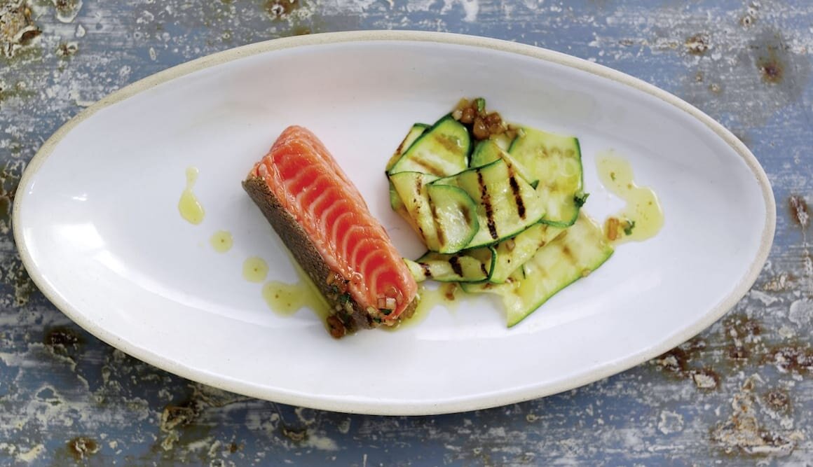 Mi-cuit Norwegian Fjord Trout With Grilled Courgettes and Sauce Vierge
