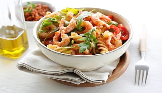 Norwegian prawn pasta salad