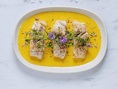 Norwegian saithe with creamy pumpkin mash