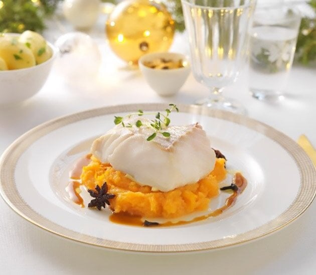 Norwegian Cod, Mashed Root Vegetables & Red Wine Jus