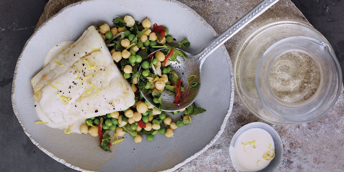 Lebanese Baked Norwegian Haddock with Chickpea Salad