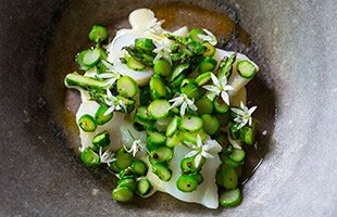 Norwegian Cod with Wild Garlic Miso and Barbecued Asparagus