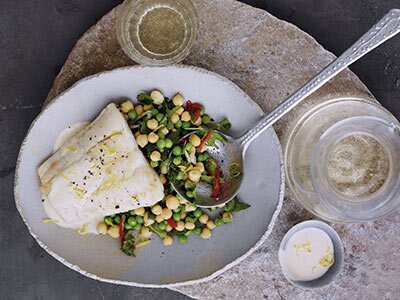 Lebanese Baked Norwegian Haddock with Chickpea Salad