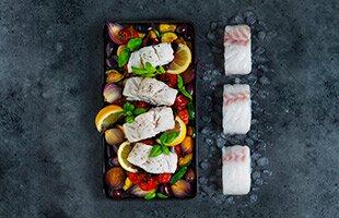 Baked Norwegian cod with vegetables