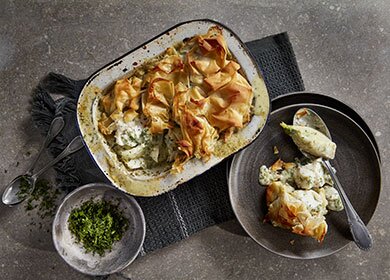 Norwegian haddock, horseradish and fennel filo pie