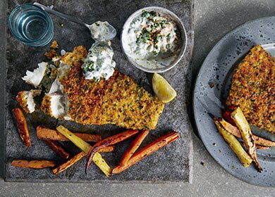 Crispy Norwegian Haddock Schnitzel, Root Fries and Pea Tartare | Seafood from Norway