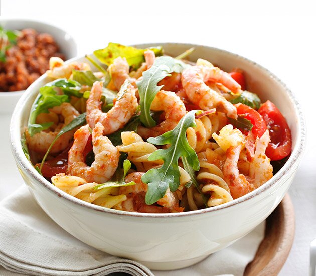 Norwegian prawn pasta salad
