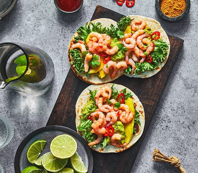 Tacos with Norwegian prawns