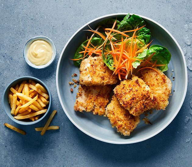 Crispy nuggets with Norwegian saithe