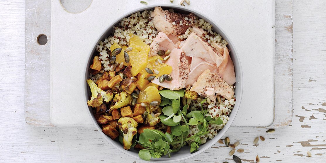 Roasted Cauliflower and Salmon Bowl