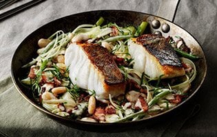 Skrei in pan with fennel and beans