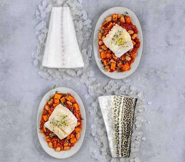 Norwegian Skrei sautéed with beans, sweet potato and thyme