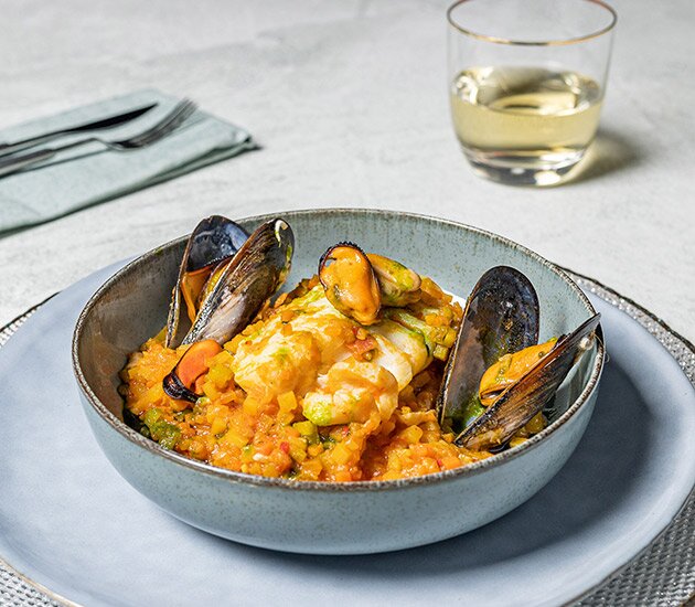 Norwegian skrei with a mediterranean stuffing