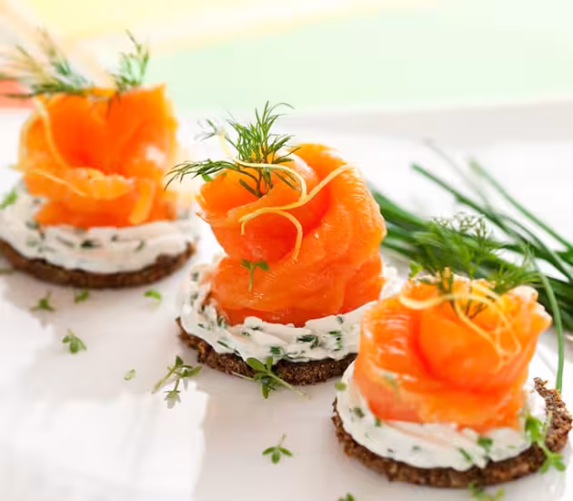 Norwegian smoked salmon canapés with cream cheese 