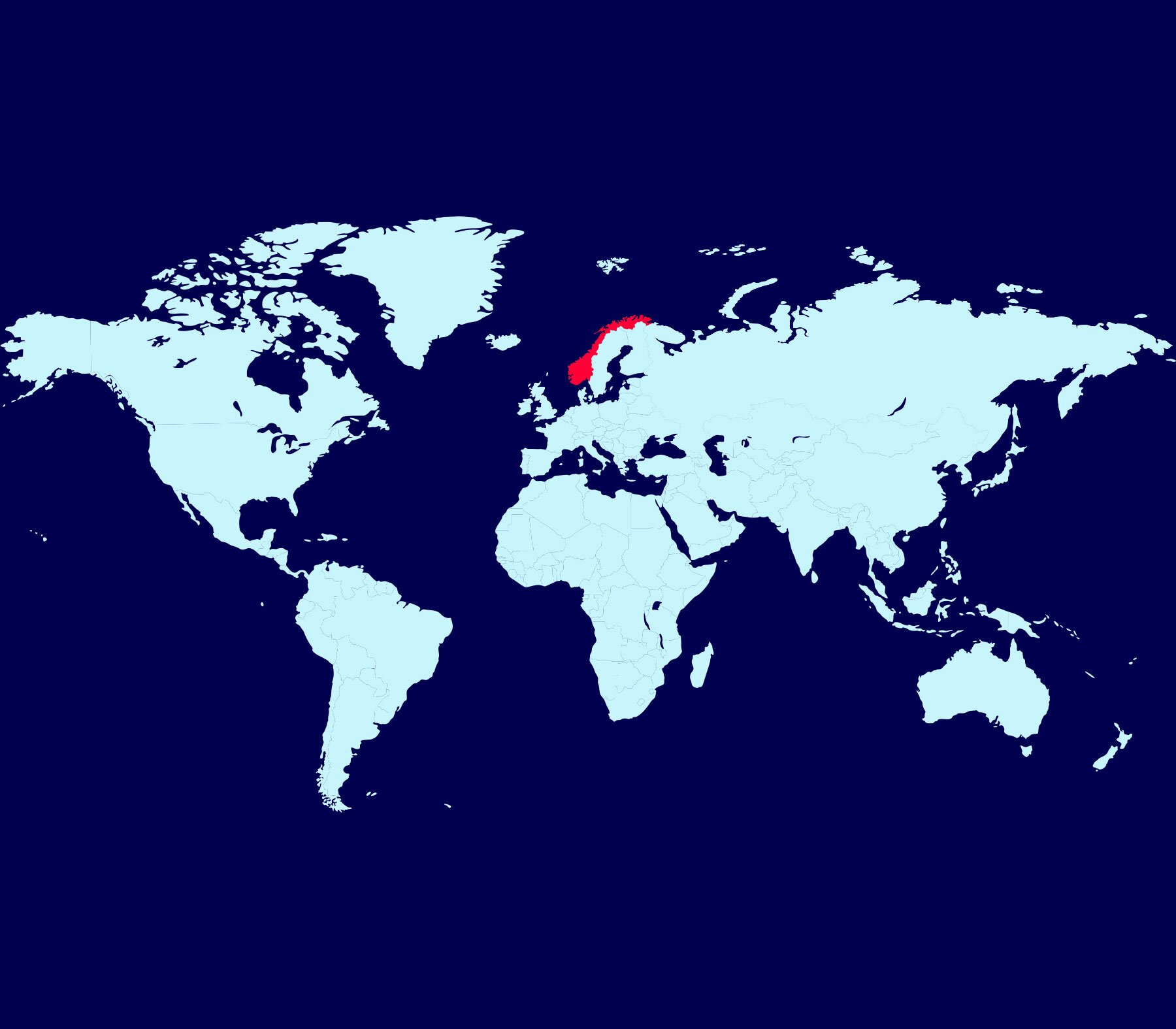 World map with Norway highlited